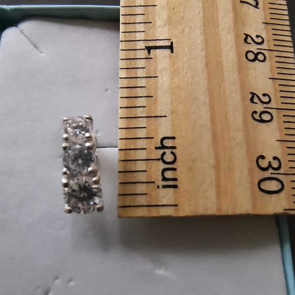 Sterling Silver Earrings with Vertical Stack Clear CZs - Picture 7 of 9